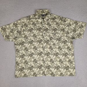 Vintage Manhattan Hawaiian Shirt Mens XL Green Leaves Rayon Button‎ Up